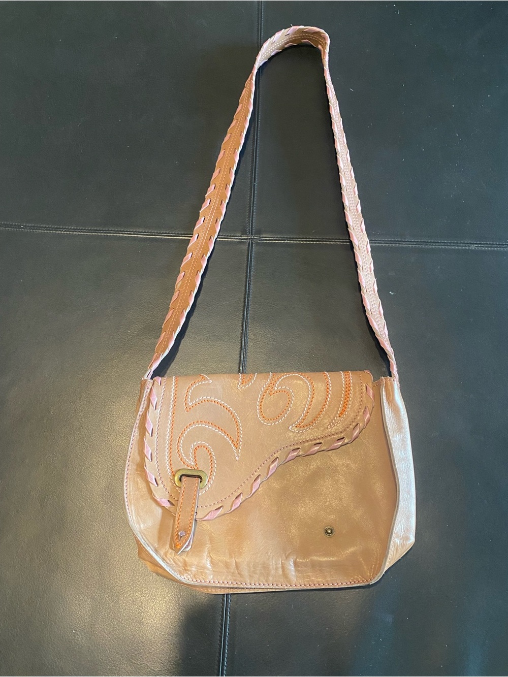 Vintage tan leather SAVE THE QUEEN girls western purse
